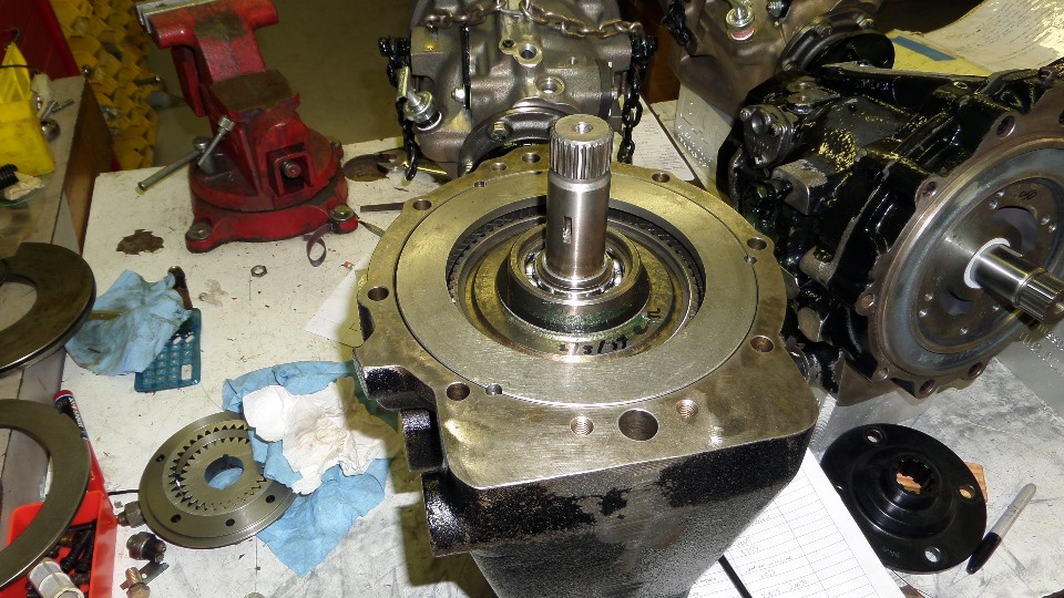 BAM Marine transmission rebuild on workbench